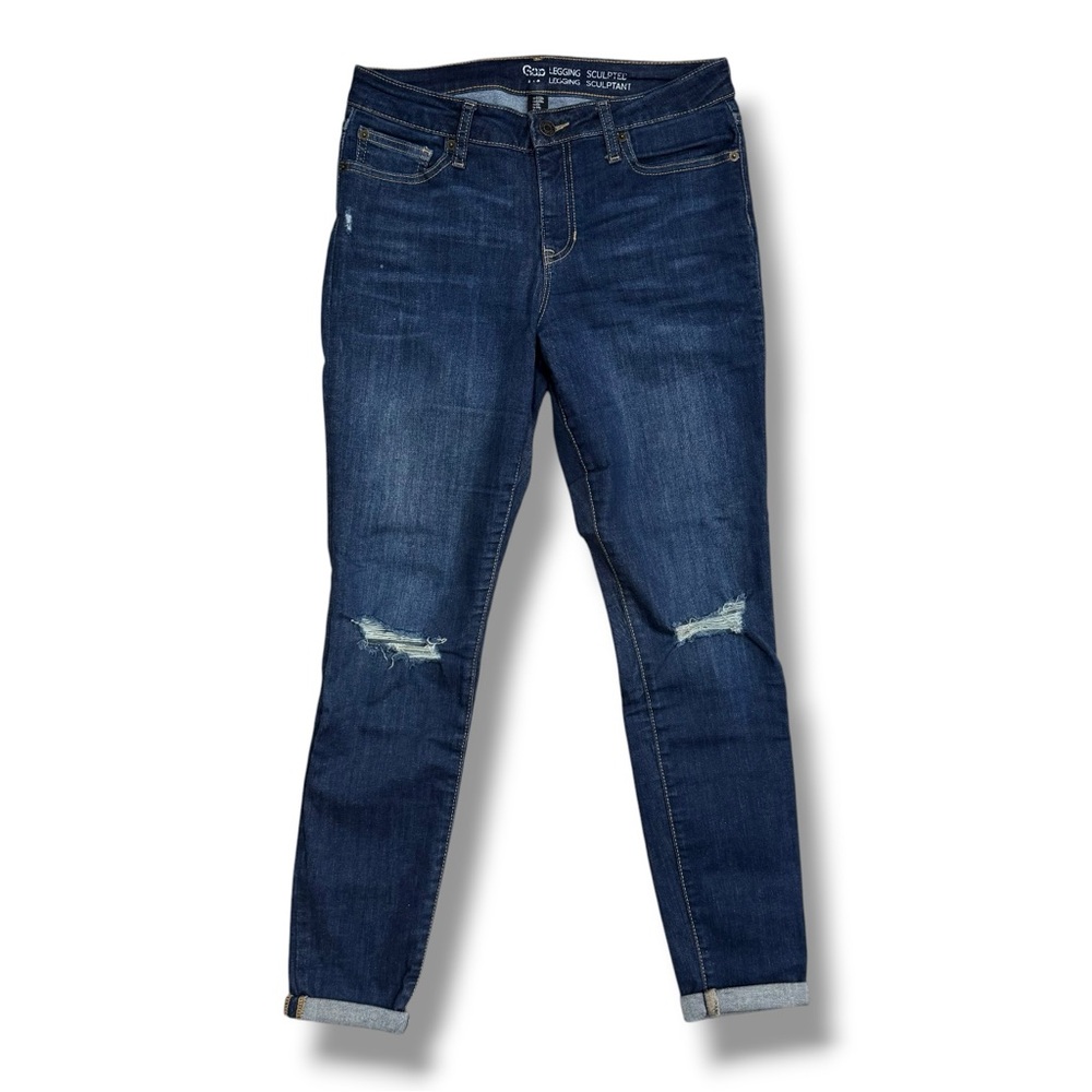 GAP Mid Rise Sculpted Legging Skinny Jeans Ripped Blue Denim Size 28